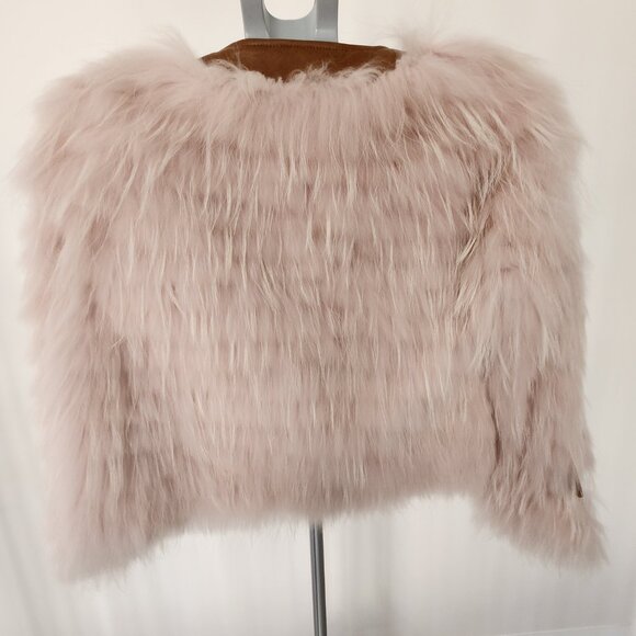 MaxMara Light Pink Fur Jacket With Leather Size Small - Picture 4 of 9